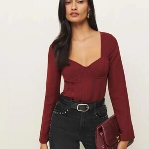 Reformation Amina Top Chianti Red Wine Burgundy French Blouse Boned Size 10